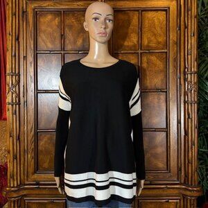 Marla Wynne Black Ivory Stripe High Side Slit Drama Sweater